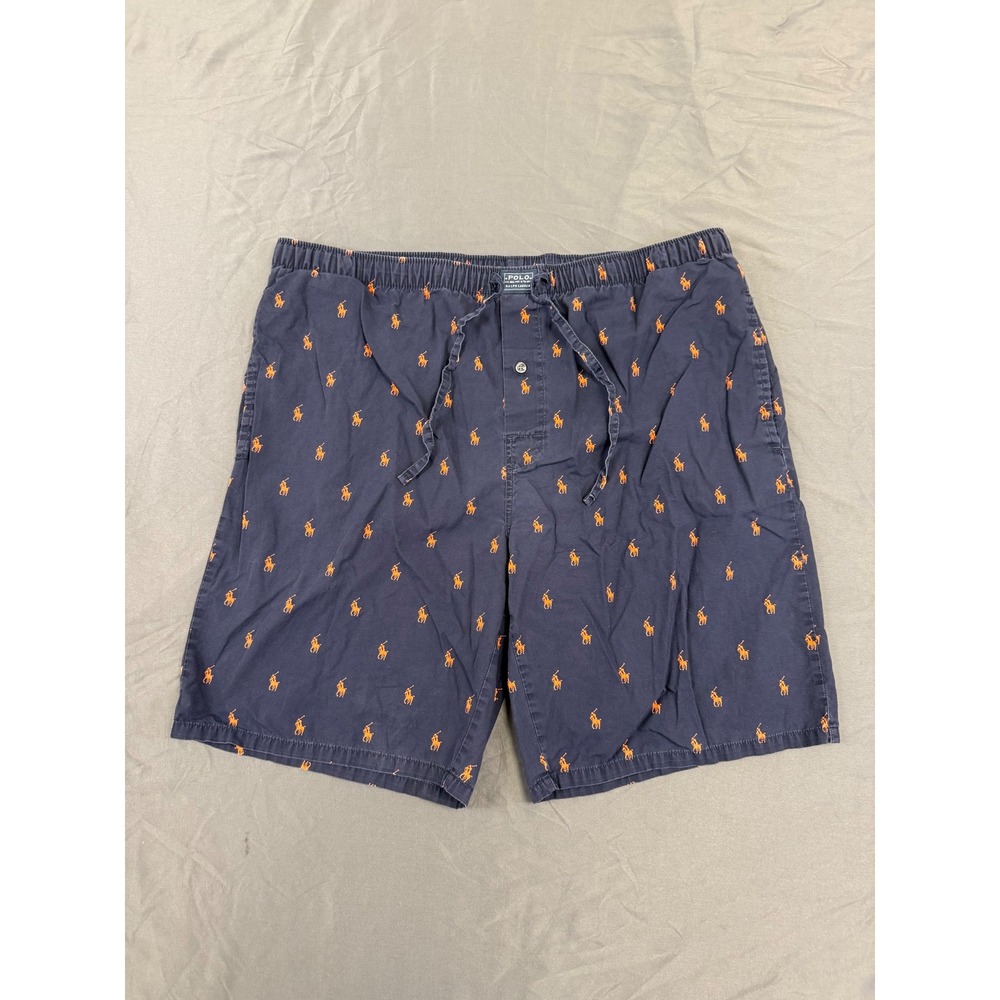 Polo Ralph Lauren Mens Navy Blue Orange Pony Logo Cotton Sleep Shorts Small S